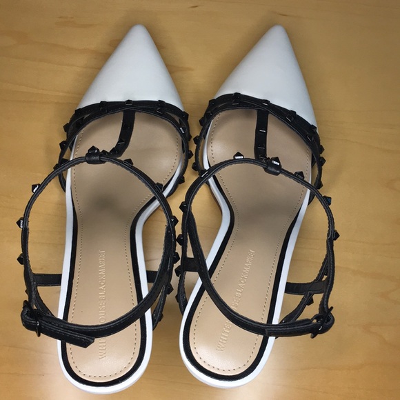 WHBM Gianna Studded B&W Black & White Pump Strappy Sandals Heels, Sz 8.5, NWT - Picture 5 of 12